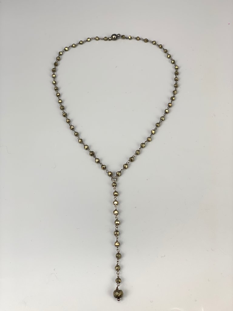 Forget Me Not Beaded Lariat Necklace-Pyrite
