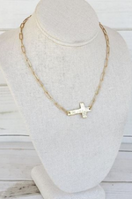 Hammered Gold Sideways Cross on Large Paperclip Chain-Bella Lucca Boutique