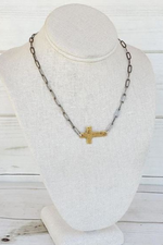 Hammered Gold Sideways Cross on Large Paperclip Chain-Bella Lucca Boutique