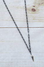 Virtue Jewelry Paperclip Black Necklace With Silver Pyramid Charm | Bella Lucca Boutique