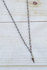 Virtue Jewelry Paperclip Gunmetal Necklace With Silver Pyramid Charm | Bella Lucca Boutique