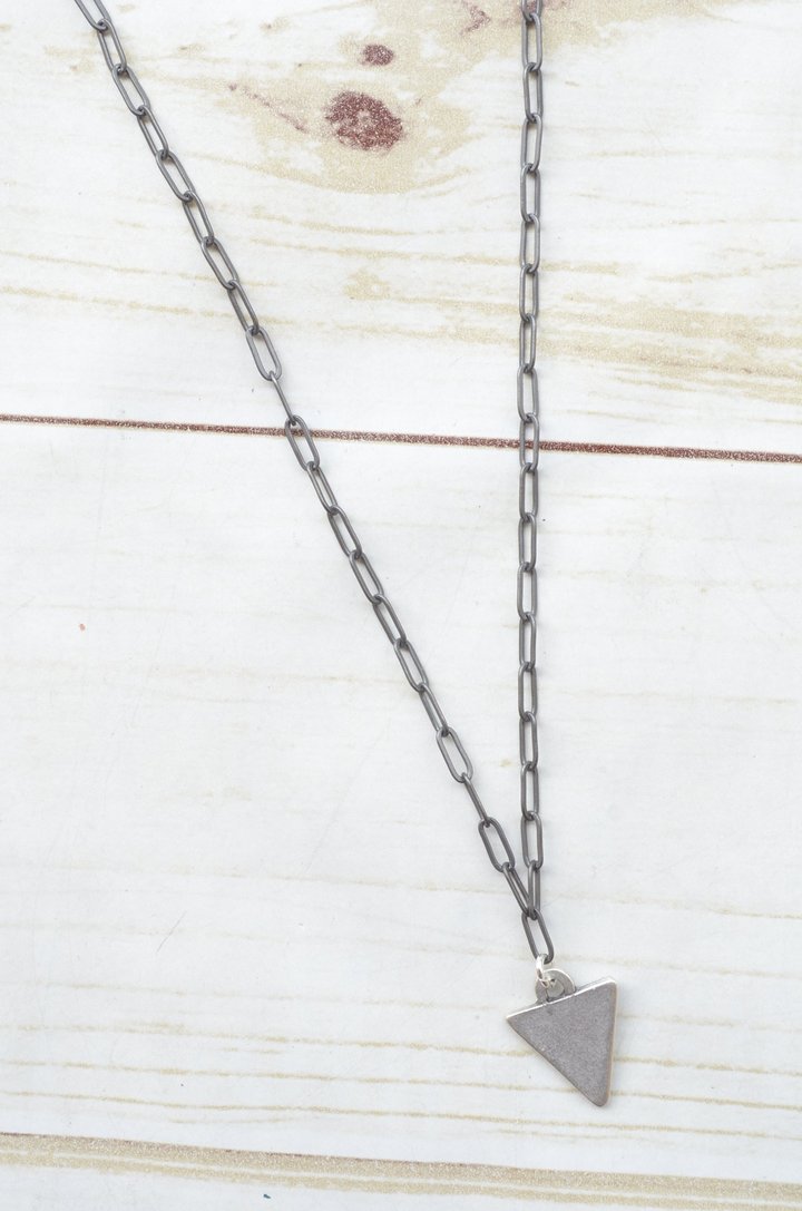 Virtue Jewelry Gunmetal Paperclip Clip Necklace With Triangle Charm | Bella Lucca Boutique
