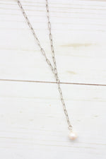 Y-DROP PAPERCLIP NECKLACE | MINI PEARL CHARM