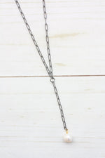 Y-DROP PAPERCLIP NECKLACE | MINI PEARL CHARM